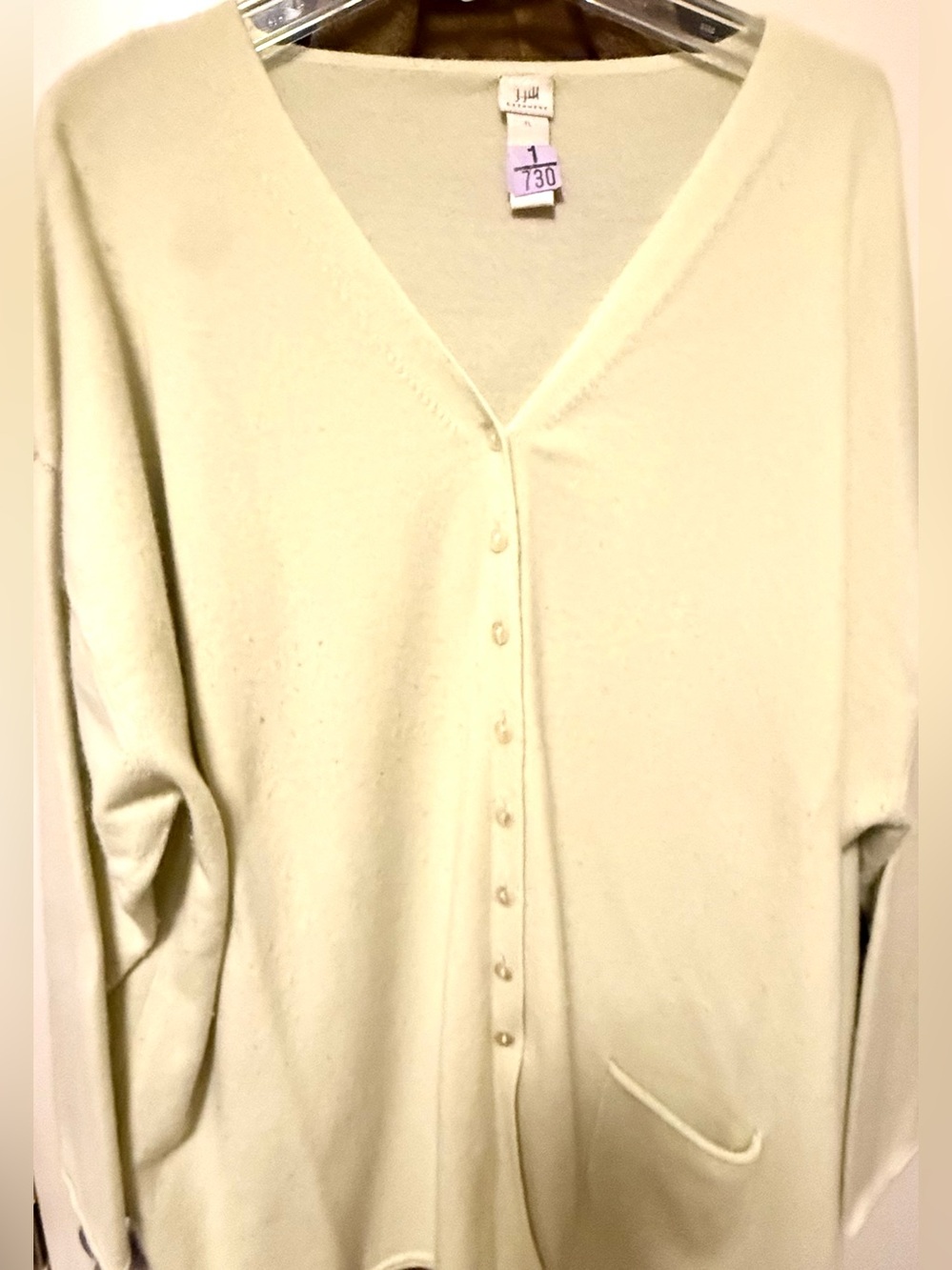 J. Jill Light Lime Green V-Neck Button-Front Cashmere Sweater